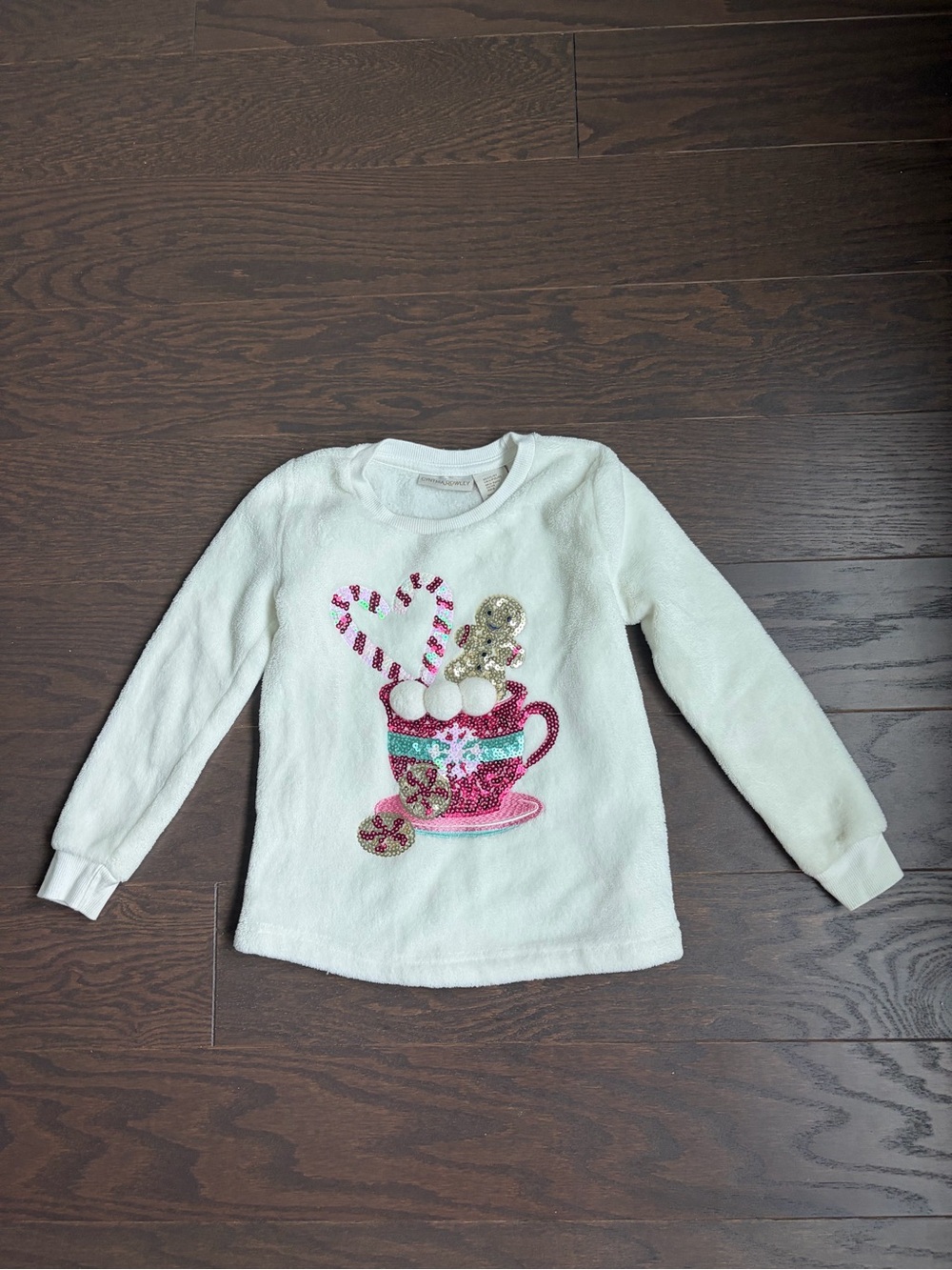 Cynthia Rowley Christmas sequin marshmallow gingerbread man plush fleece sweater